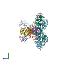 PDB entry 8smk coloured by chain, side view.