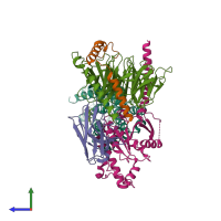 PDB entry 8smv coloured by chain, side view.