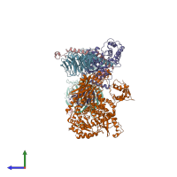 PDB entry 8sod coloured by chain, side view.