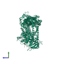 PDB entry 8sql coloured by chain, side view.