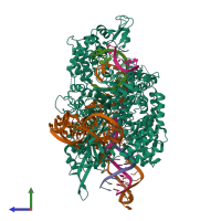 PDB entry 8srs coloured by chain, side view.