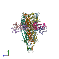 PDB entry 8st0 coloured by chain, side view.