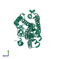 Monomeric assembly 1 of PDB entry 8su1 coloured by chemically distinct molecules, side view.