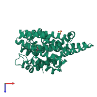 Monomeric assembly 1 of PDB entry 8su1 coloured by chemically distinct molecules, top view.