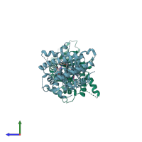 PDB entry 8svr coloured by chain, side view.