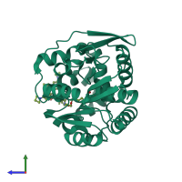 PDB entry 8sw8 coloured by chain, side view.