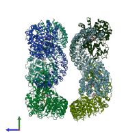 PDB entry 8swk coloured by chain, side view.