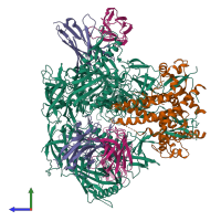 Hetero dodecameric assembly 1 of PDB entry 8sxj coloured by chemically distinct molecules, side view.