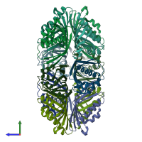 PDB entry 8t18 coloured by chain, side view.