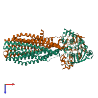 Hetero trimeric assembly 1 of PDB entry 8t4e coloured by chemically distinct molecules, top view.