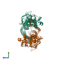 PDB entry 8t4e coloured by chain, side view.