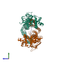 PDB entry 8t4g coloured by chain, side view.