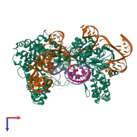 PDB entry 8t77 coloured by chain, top view.