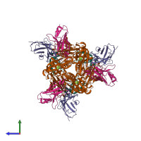 Hetero dodecameric assembly 1 of PDB entry 8t7a coloured by chemically distinct molecules, side view.