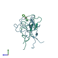 PDB entry 8tce coloured by chain, side view.