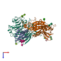 PDB entry 8tcf coloured by chain, top view.
