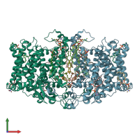 PDB entry 8teh coloured by chain, front view.