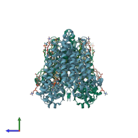 PDB entry 8teh coloured by chain, side view.