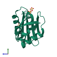 Monomeric assembly 1 of PDB entry 8ti5 coloured by chemically distinct molecules, side view.