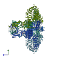 PDB entry 8tkh coloured by chain, side view.
