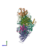 PDB entry 8tlt coloured by chain, side view.