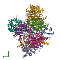 PDB entry 8tm3 coloured by chain, side view.