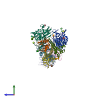 PDB entry 8tp3 coloured by chain, side view.