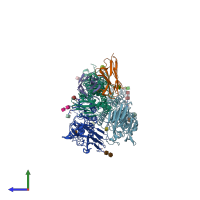 PDB entry 8tp4 coloured by chain, side view.