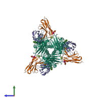 Hetero nonameric assembly 1 of PDB entry 8tp6 coloured by chemically distinct molecules, side view.