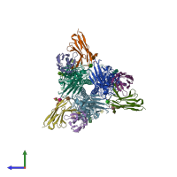 PDB entry 8tp6 coloured by chain, side view.