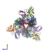 PDB entry 8tpa coloured by chain, side view.