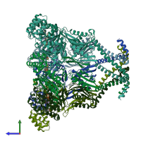 PDB entry 8tpl coloured by chain, side view.