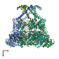 PDB entry 8tpl coloured by chain, top view.