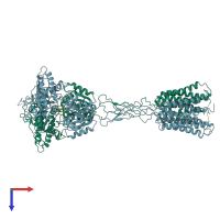 PDB entry 8trd coloured by chain, top view.