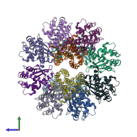 PDB entry 8tsw coloured by chain, side view.