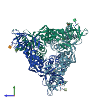 PDB entry 8tvb coloured by chain, side view.