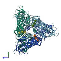 PDB entry 8tvf coloured by chain, side view.