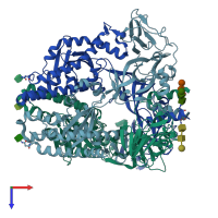 PDB entry 8tvf coloured by chain, top view.