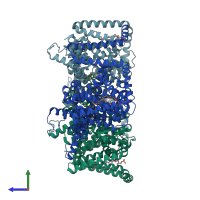 PDB entry 8tz7 coloured by chain, side view.