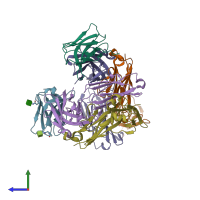 PDB entry 8u32 coloured by chain, side view.