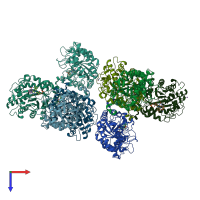 PDB entry 8uat coloured by chain, top view.