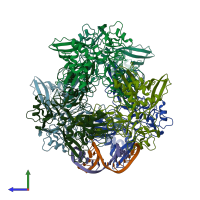 PDB entry 8ud3 coloured by chain, side view.