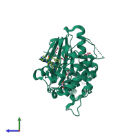 Monomeric assembly 1 of PDB entry 8uoi coloured by chemically distinct molecules, side view.