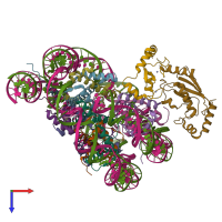 PDB entry 8upf coloured by chain, top view.