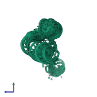 PDB entry 8uye coloured by chain, ensemble of 30 models, side view.