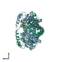 PDB entry 8v36 coloured by chain, side view.