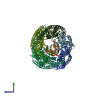 PDB entry 8ves coloured by chain, side view.