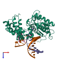 PDB entry 8vfc coloured by chain, top view.