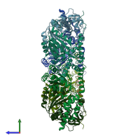 PDB entry 8vku coloured by chain, side view.