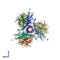 PDB entry 8vsp coloured by chain, side view.